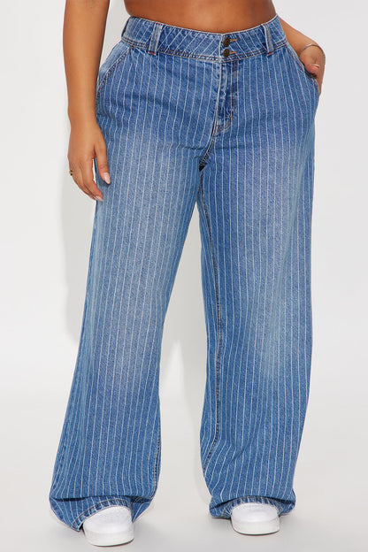 Legendary Low Rise Striped Wide Leg Jeans - Medium Wash