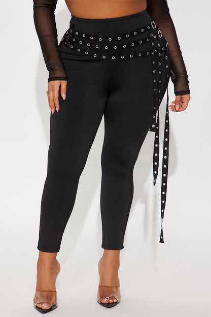 Gia Belted Mesh Capri Legging - Black