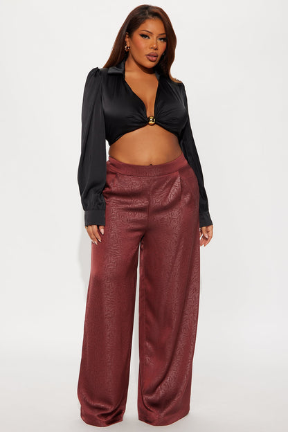 Sydney Textured Satin Wide Leg Pant 33 - Wine