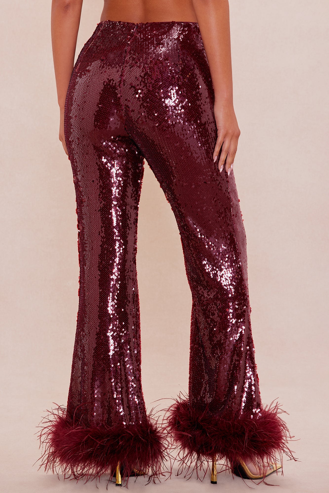 Gaia Feathered Sequin Pant - Burgundy