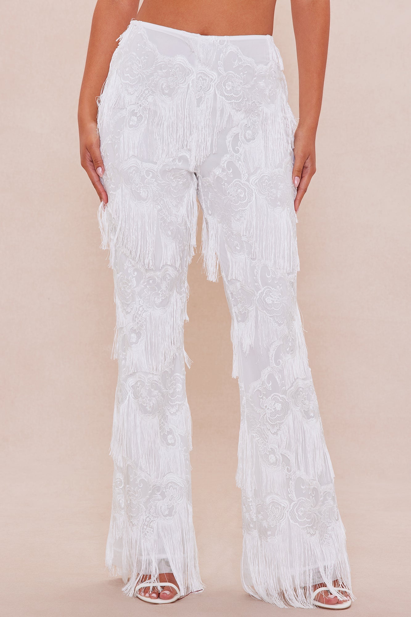 Dolly Fringe Flare Pant - White