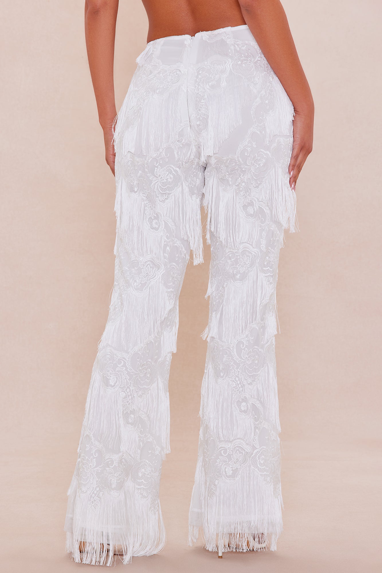 Dolly Fringe Flare Pant - White