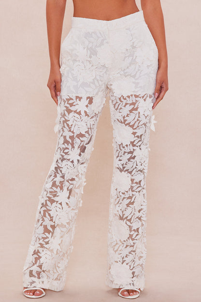 Catalina Embroidered Pant - Cream