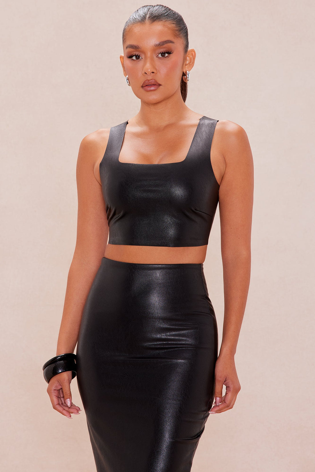Zahara Faux Leather Top - Black