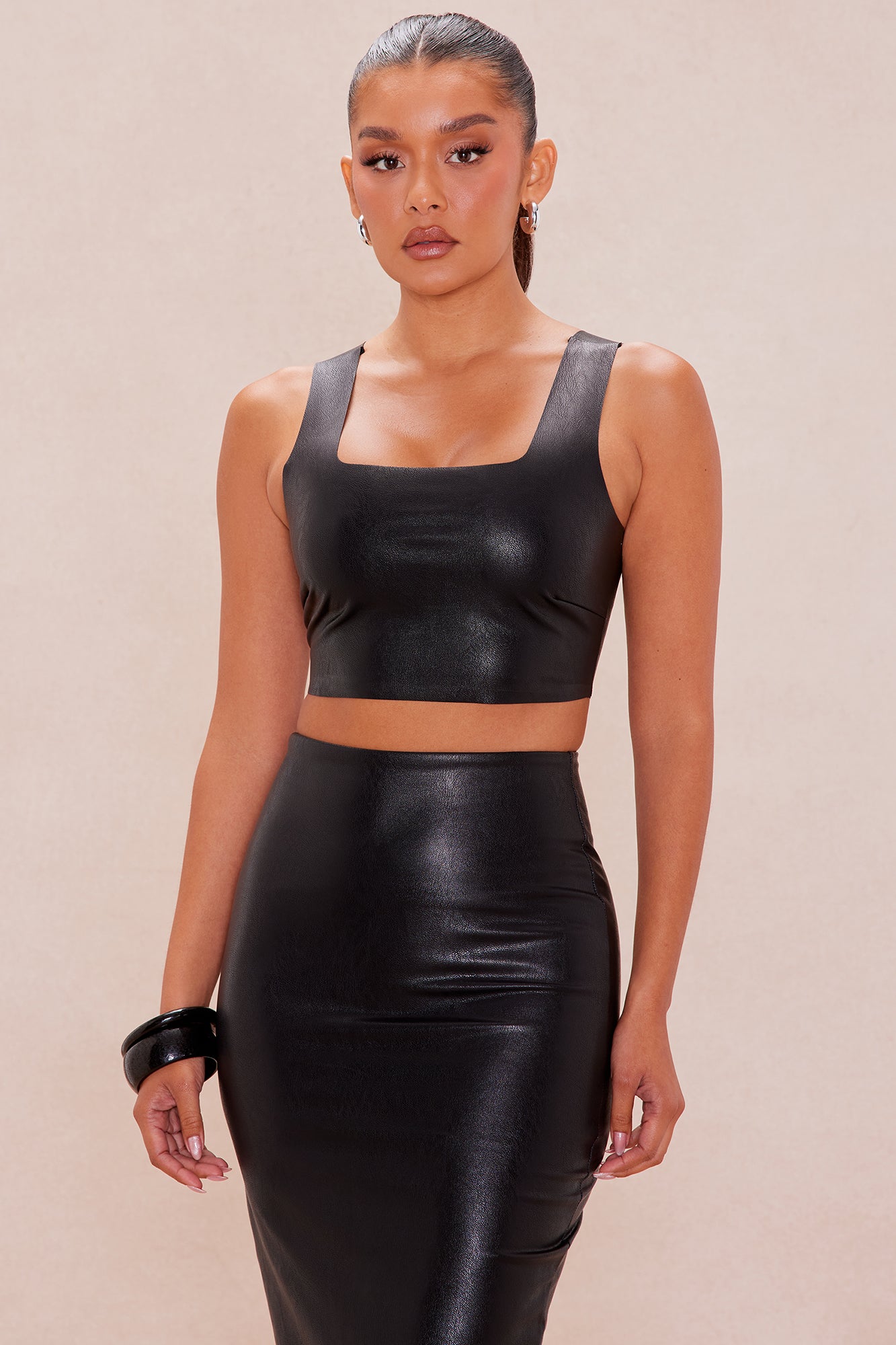 Zahara Faux Leather Top - Black