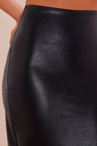 Indira Faux Leather Midi Skirt - Black