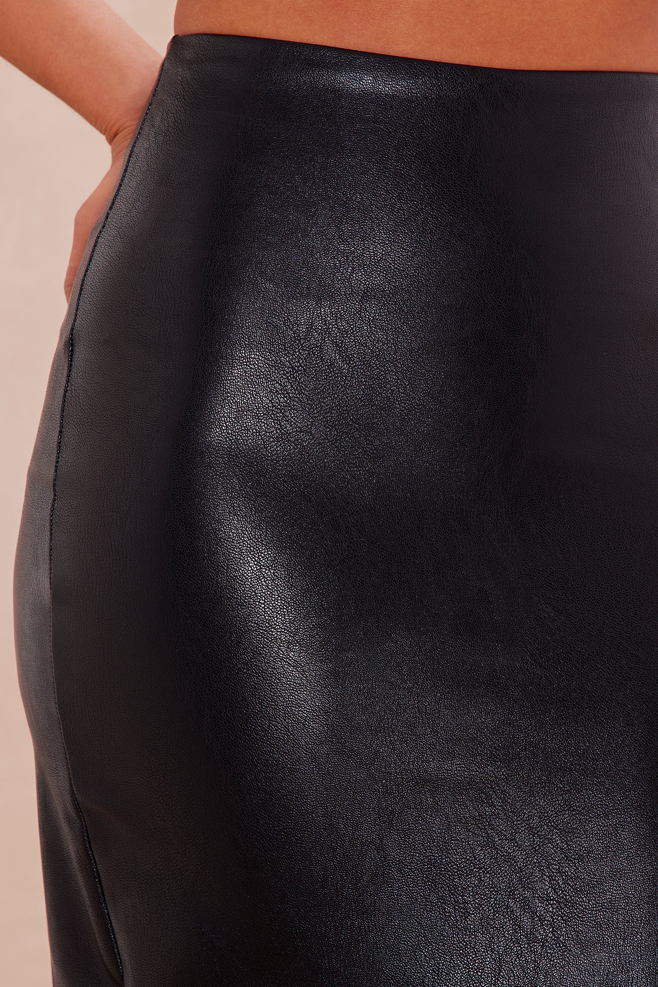 Indira Faux Leather Midi Skirt - Black