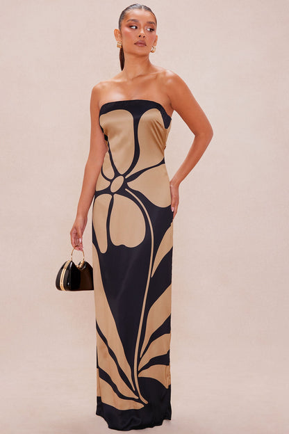 Kailani Satin Maxi Dress - Black/Brown