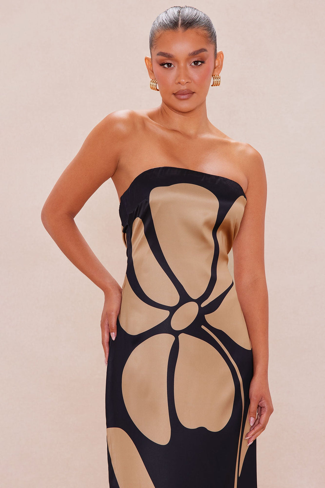 Kailani Satin Maxi Dress - Black/Brown