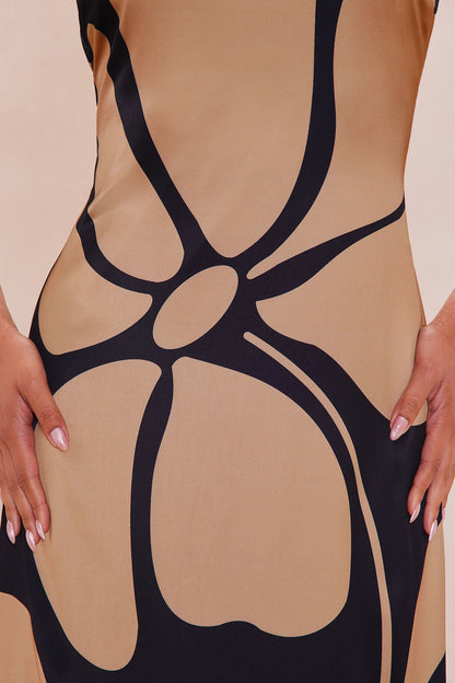 Kailani Satin Maxi Dress - Black/Brown