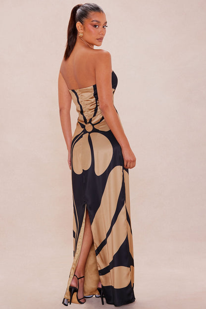 Kailani Satin Maxi Dress - Black/Brown