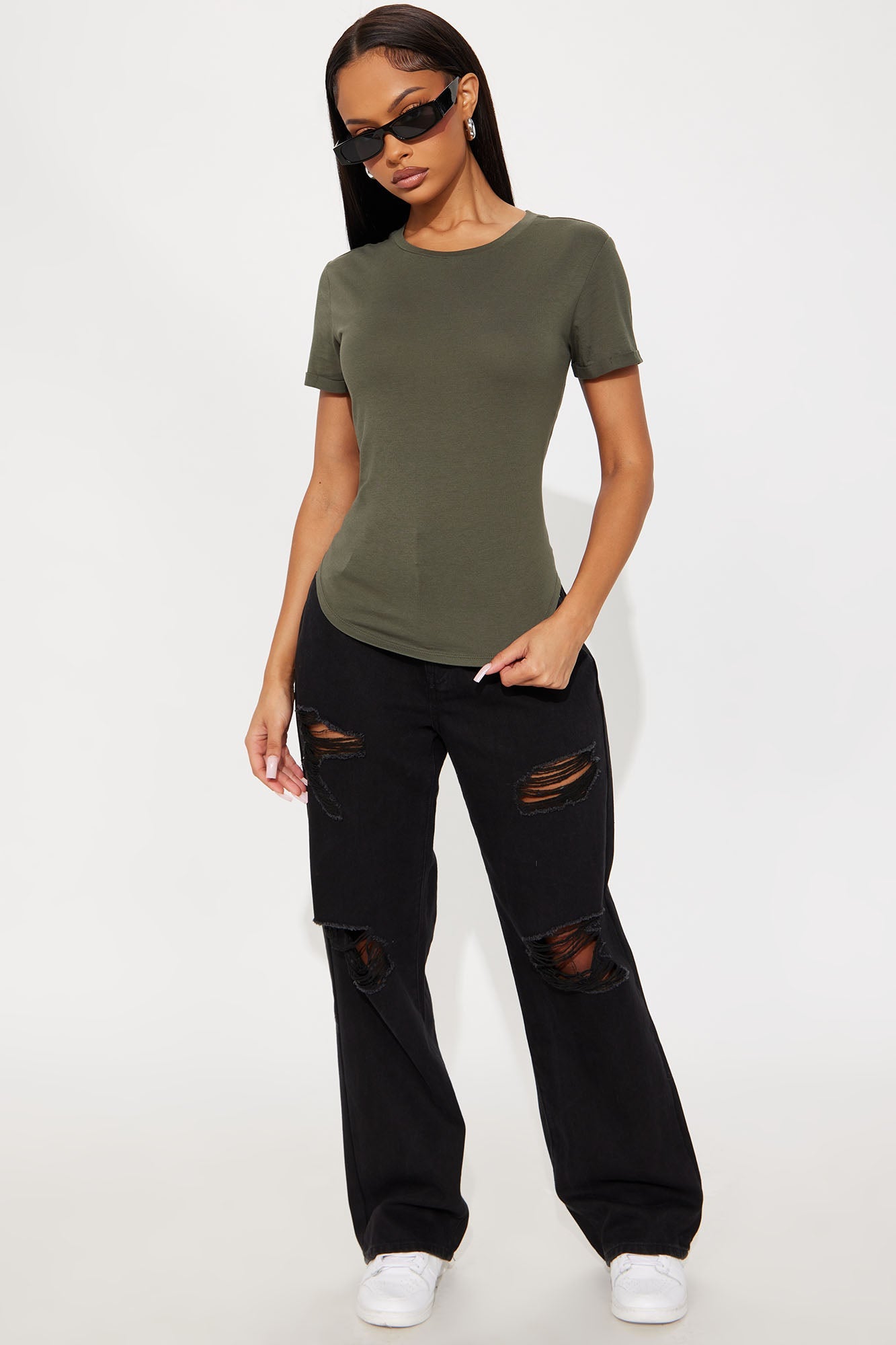 Annie Cuffed Short Sleeve Top - Olive