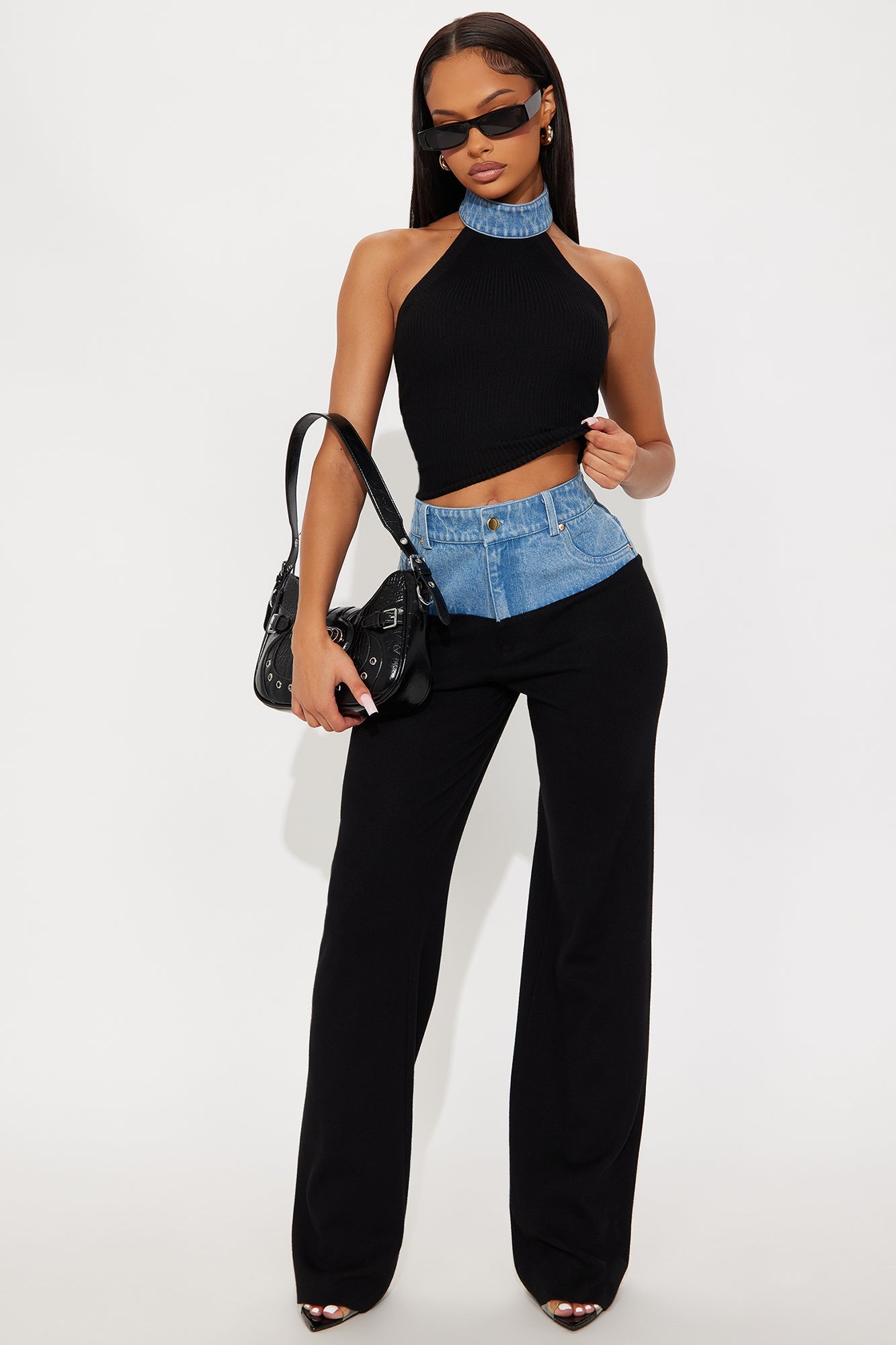 Ready For It Halter Sweater Pant Set - Black/combo