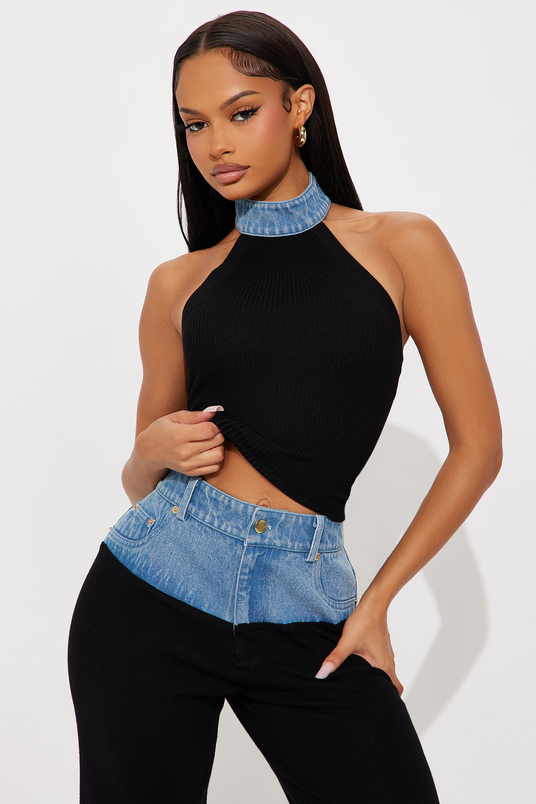 Ready For It Halter Sweater Pant Set - Black/combo
