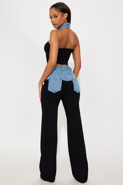 Ready For It Halter Sweater Pant Set - Black/combo