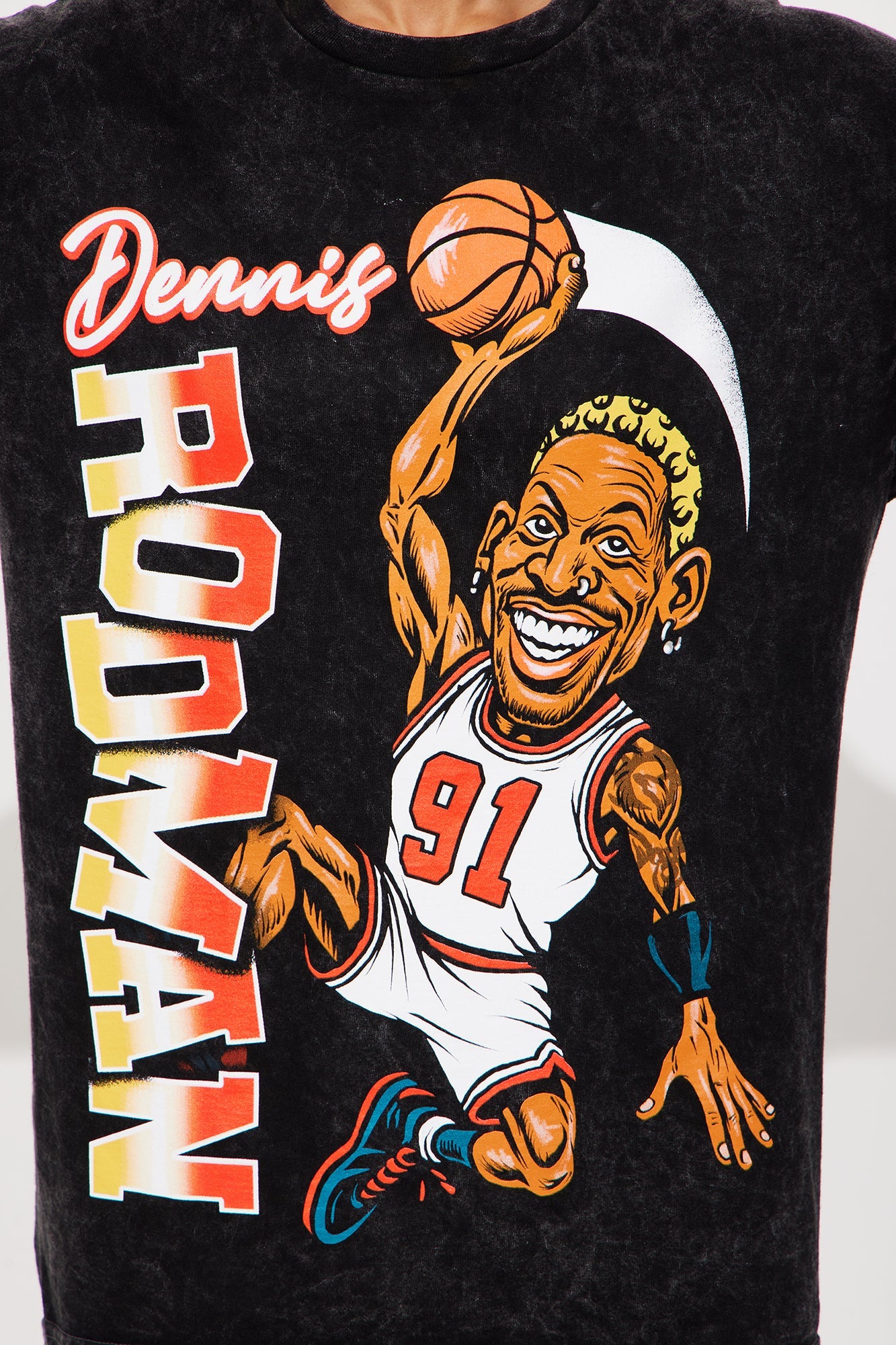 Dennis Rodman Basketball Retro Washed Tee - Black