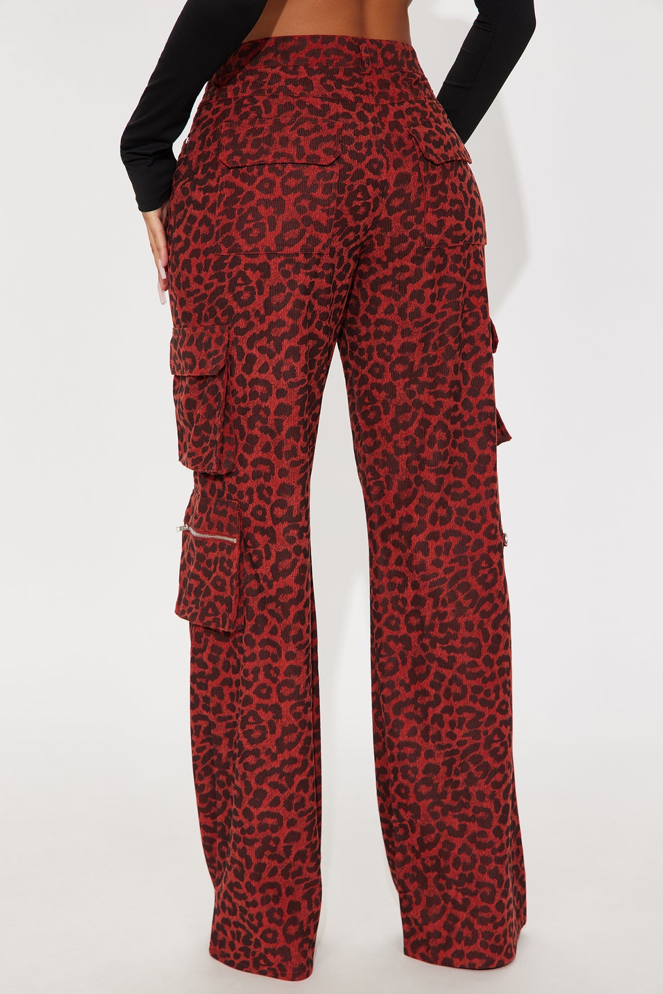Wild Ride Leopard Corduroy Cargo Pant - Red/combo