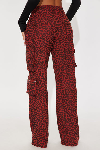 Wild Ride Leopard Corduroy Cargo Pant - Red/combo