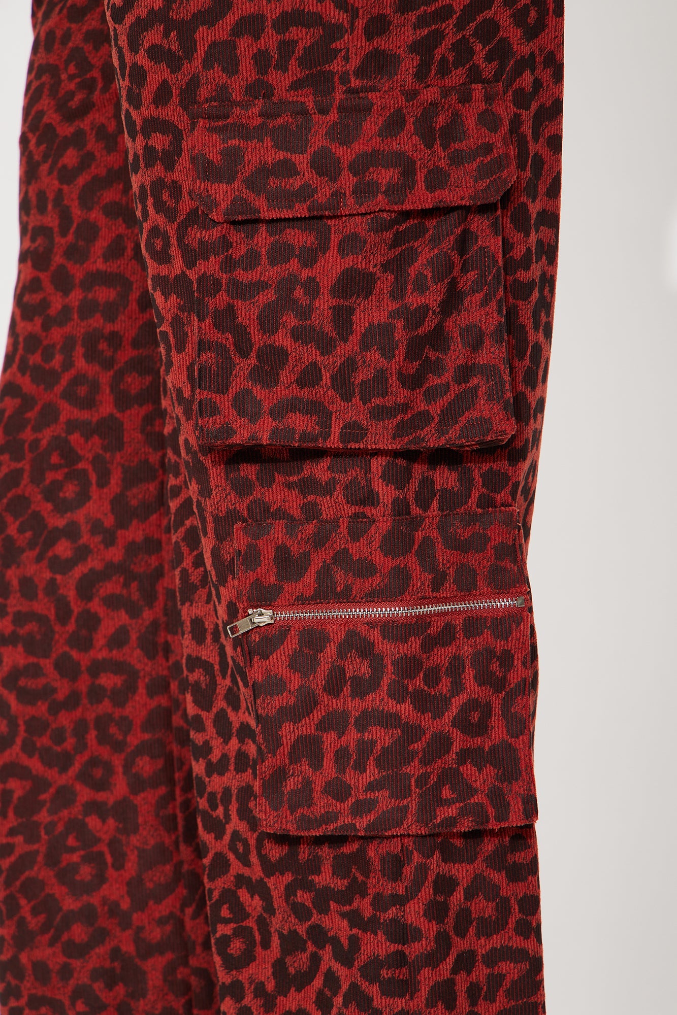 Wild Ride Leopard Corduroy Cargo Pant - Red/combo