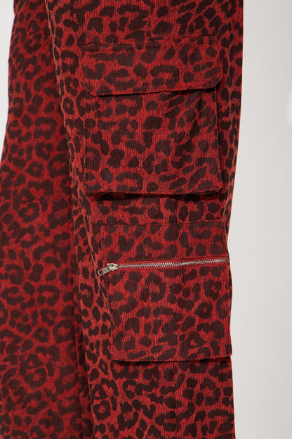 Wild Ride Leopard Corduroy Cargo Pant - Red/combo