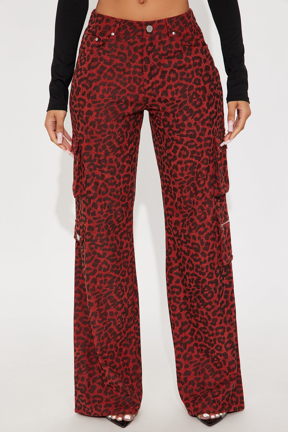 Wild Ride Leopard Corduroy Cargo Pant - Red/combo