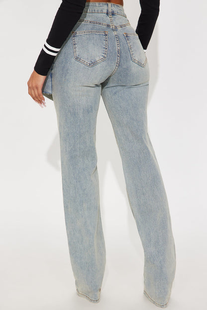 Double Take Skirted Straight Leg Jeans - Vintage Wash