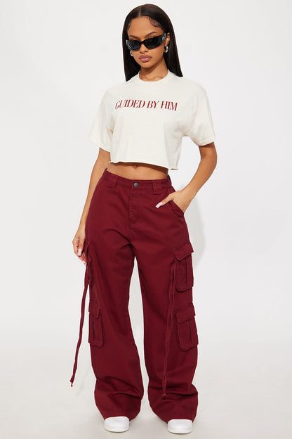 Golden Hour Wide Leg Cargo Pant - Burgundy