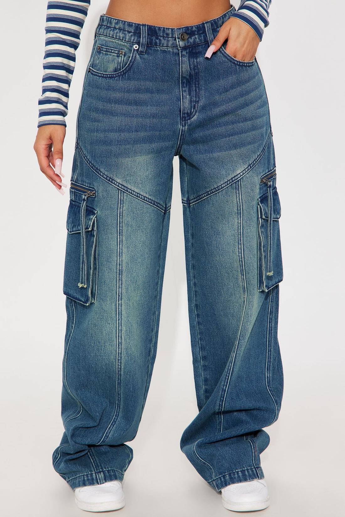 Devil In Disguise Cargo Straight Leg Jeans - Vintage Wash