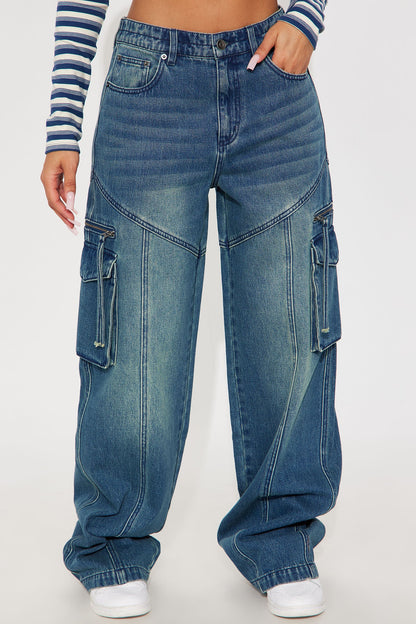 Devil In Disguise Cargo Straight Leg Jeans - Vintage Wash