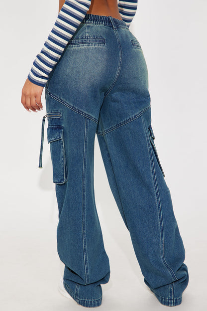 Devil In Disguise Cargo Straight Leg Jeans - Vintage Wash