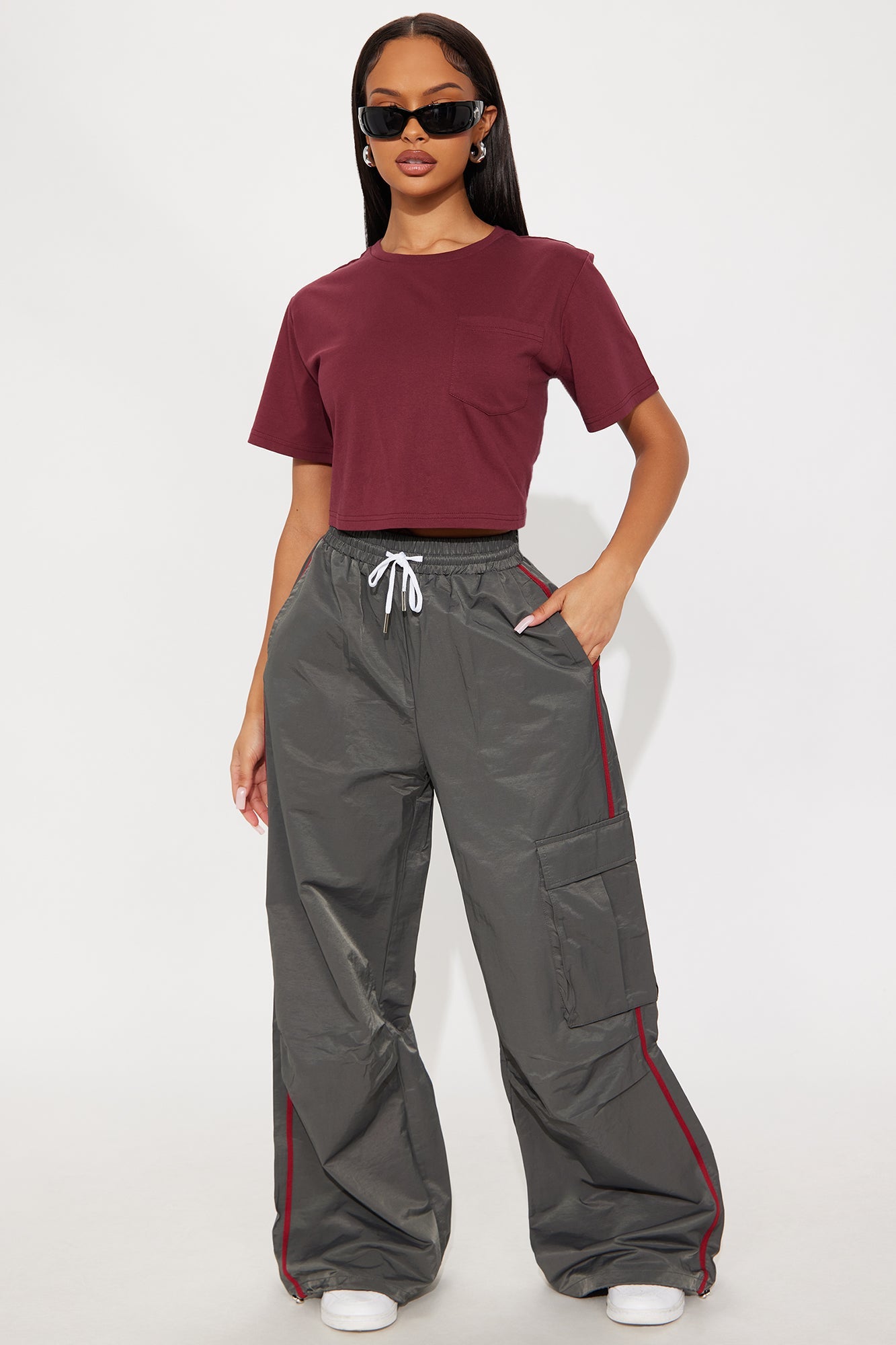 Elisa Relaxed Crop Tee - Burgundy