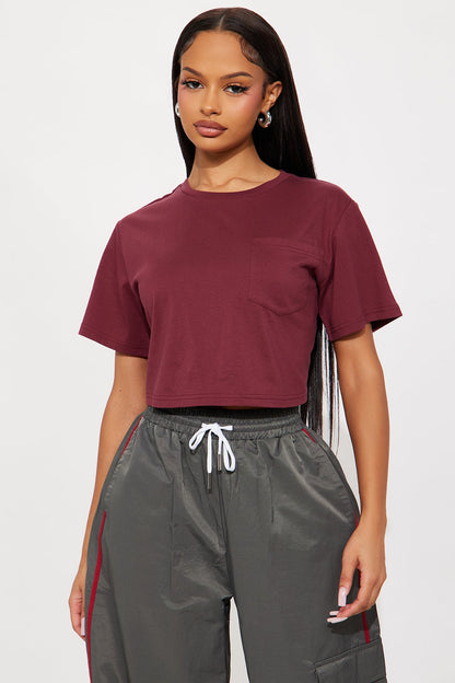 Elisa Relaxed Crop Tee - Burgundy
