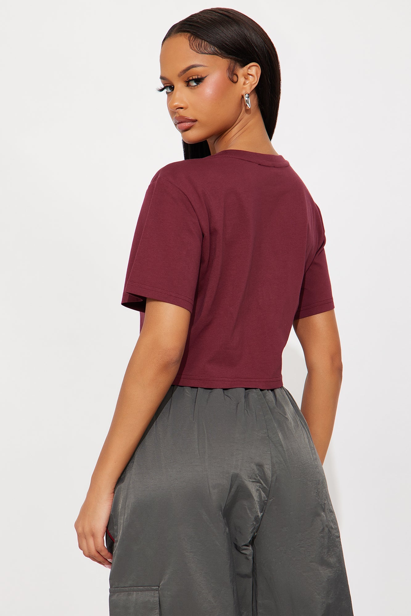 Elisa Relaxed Crop Tee - Burgundy