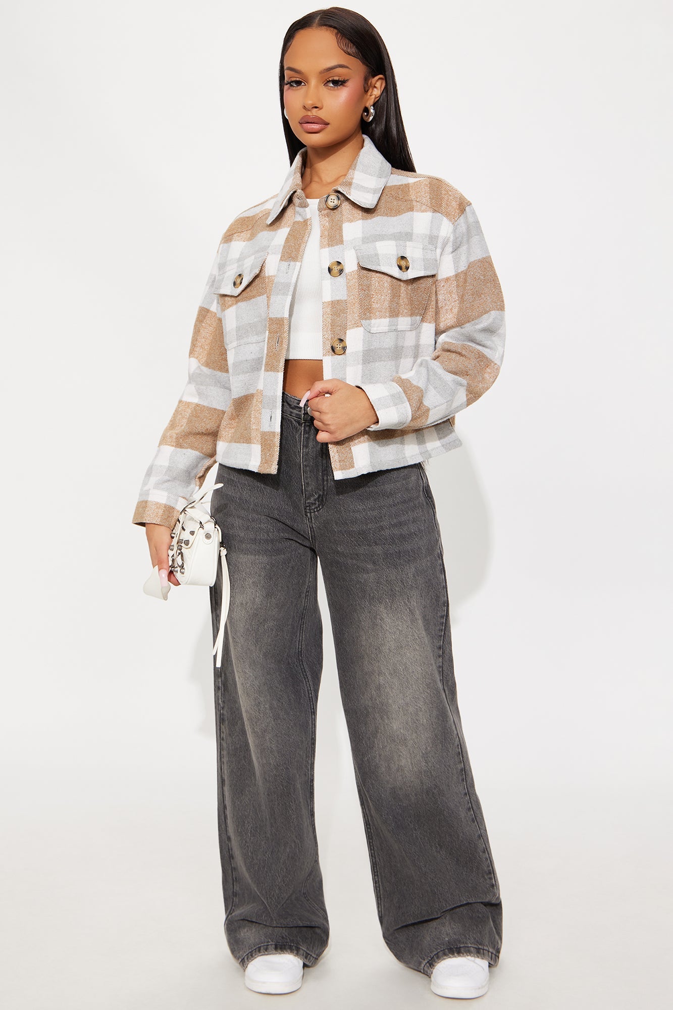 Harvest Bloom Plaid Shacket - Camel