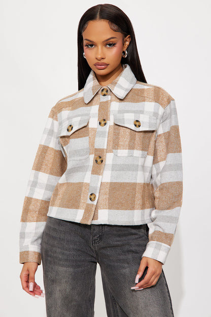 Harvest Bloom Plaid Shacket - Camel
