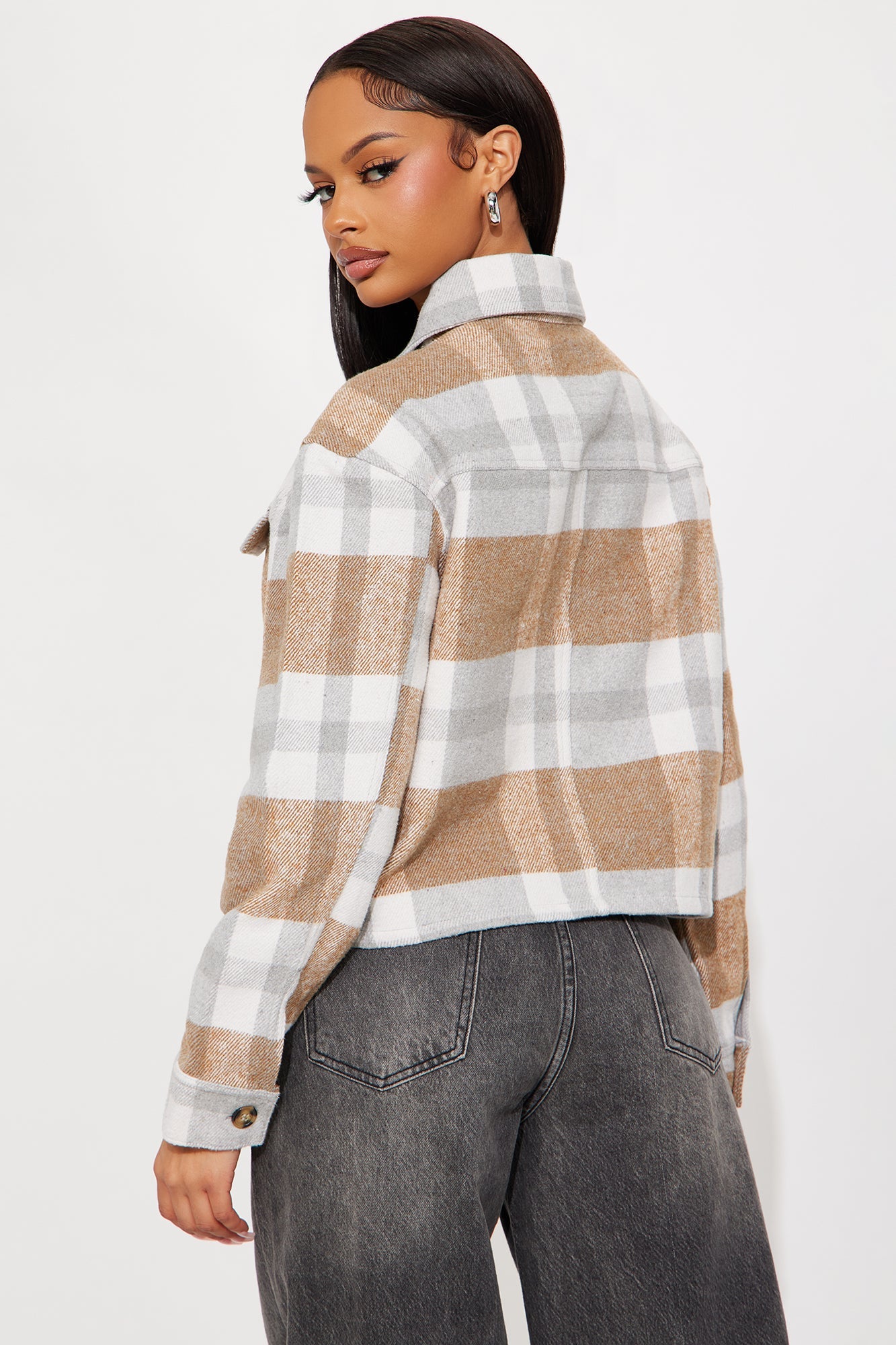 Harvest Bloom Plaid Shacket - Camel