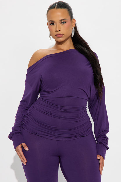 Solana Off Shoulder Pant Set - Eggplant