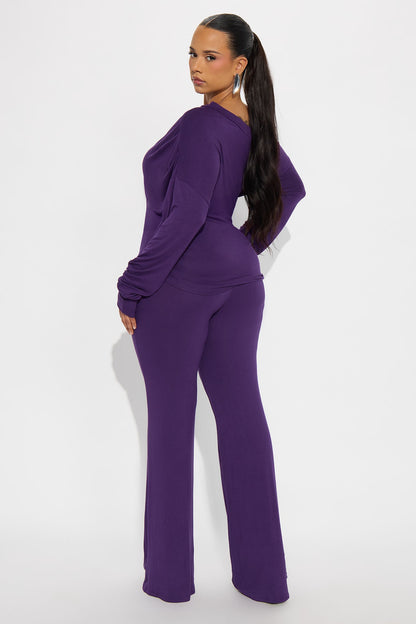 Solana Off Shoulder Pant Set - Eggplant