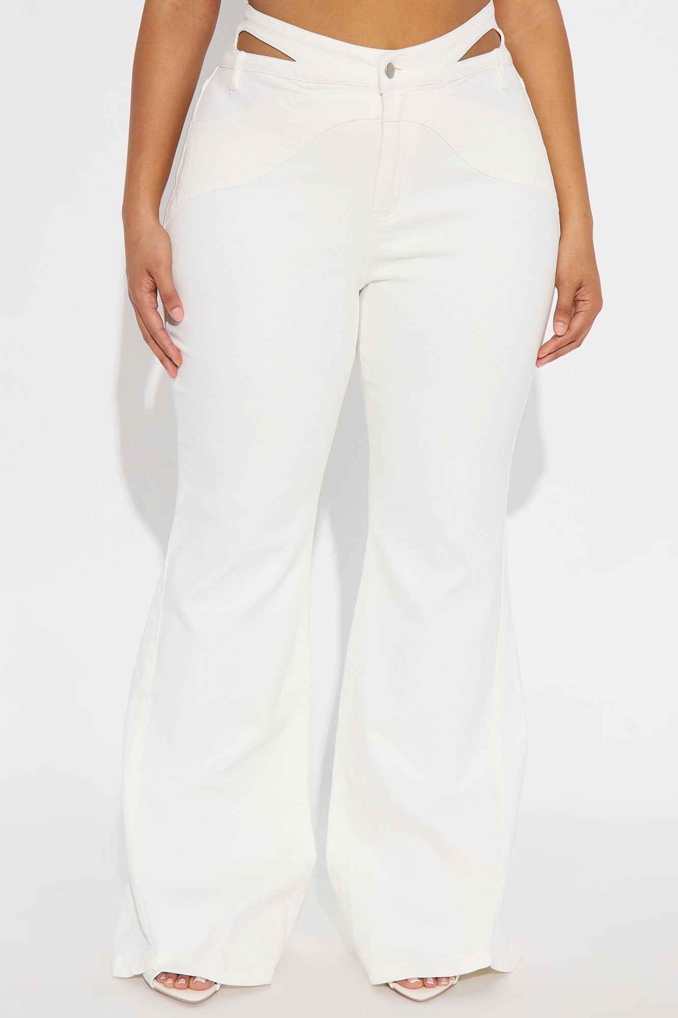 Peekaboo Cut Out Flare Jeans - White