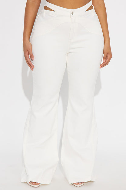 Peekaboo Cut Out Flare Jeans - White