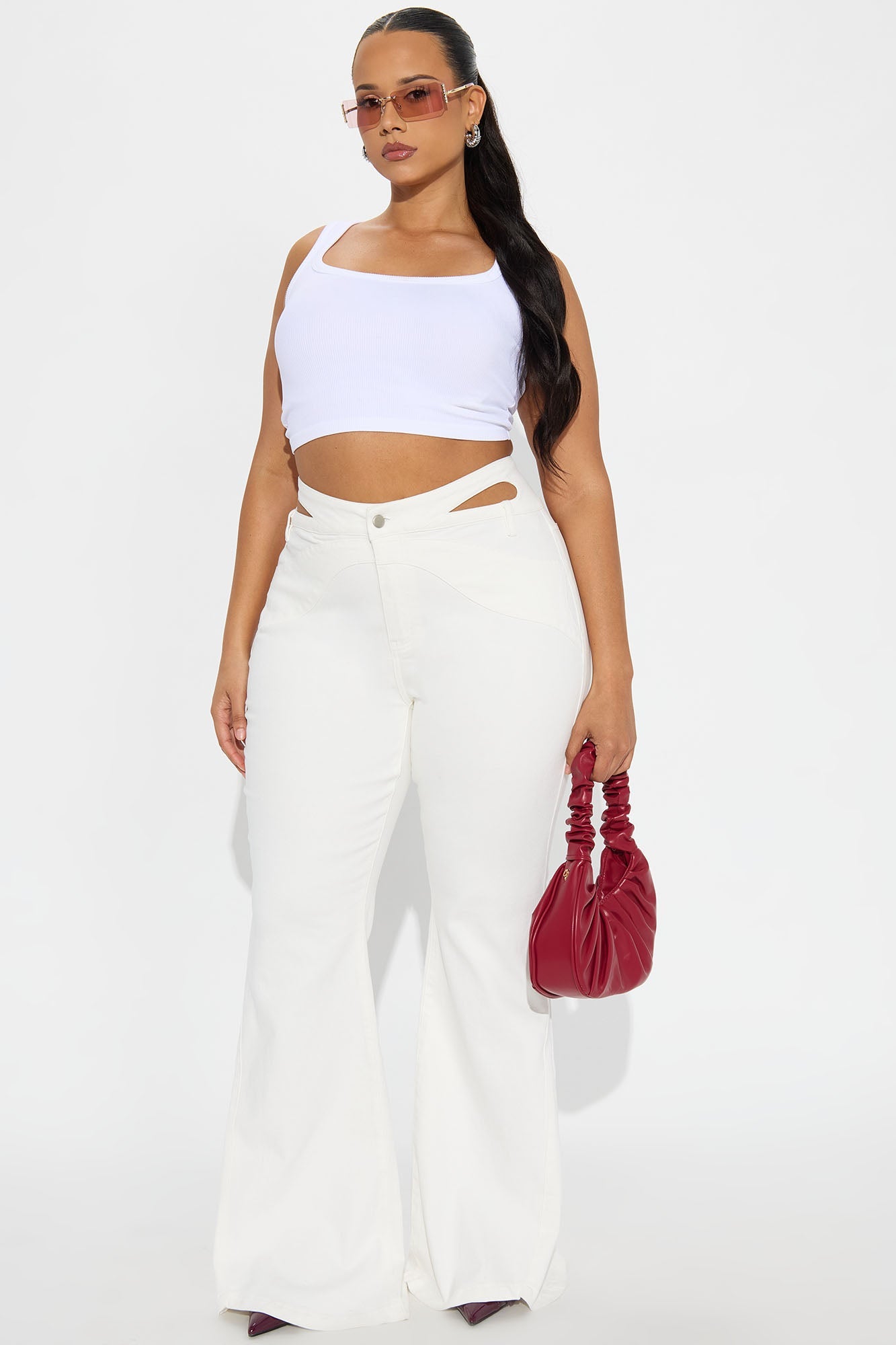 Peekaboo Cut Out Flare Jeans - White