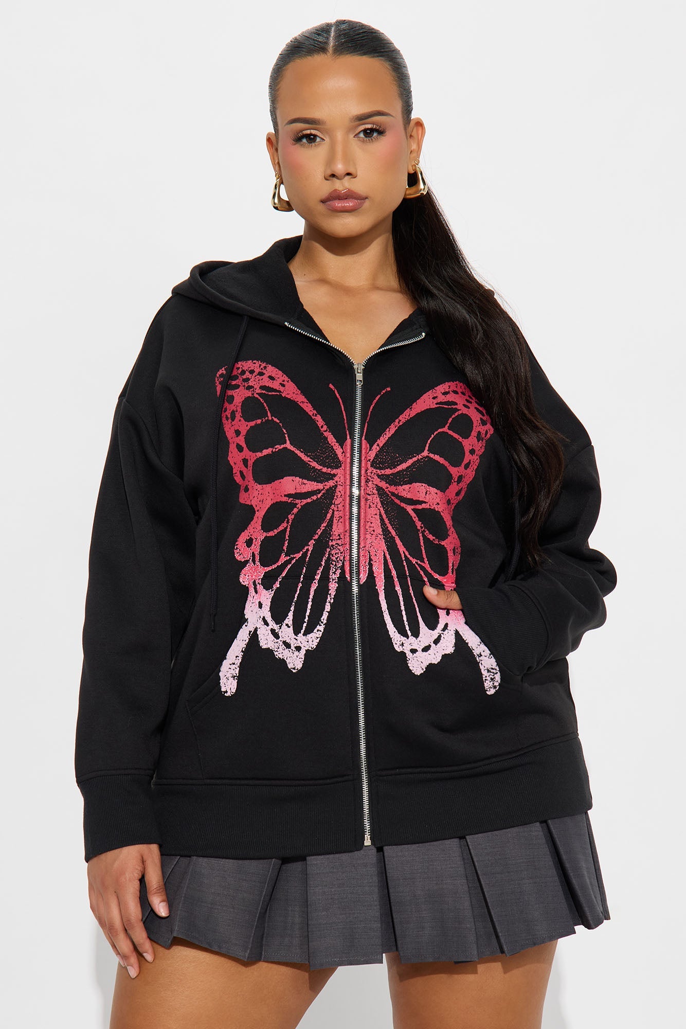 Bianca Ombre Butterfly Full Zip Hoodie - Black