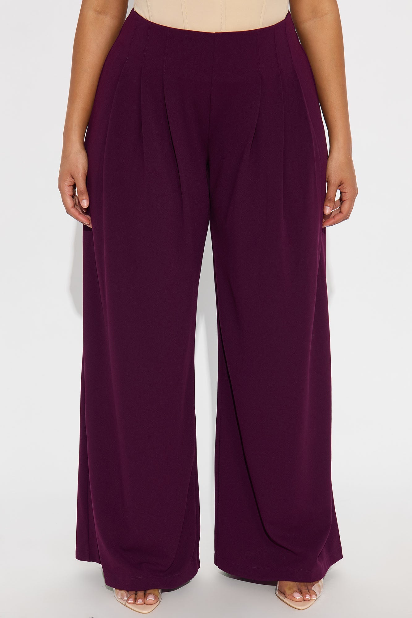 Brigitte Crepe Knit Wide Leg Pleated Pant 33″ - Plum