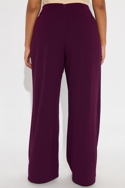 Brigitte Crepe Knit Wide Leg Pleated Pant 33″ - Plum