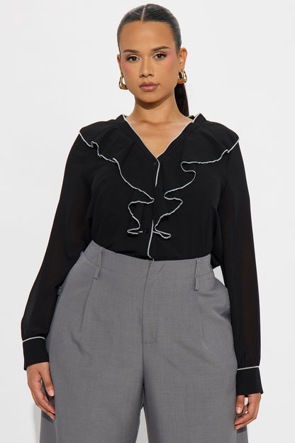 No Judgement Ruffle Chiffon Blouse - Black