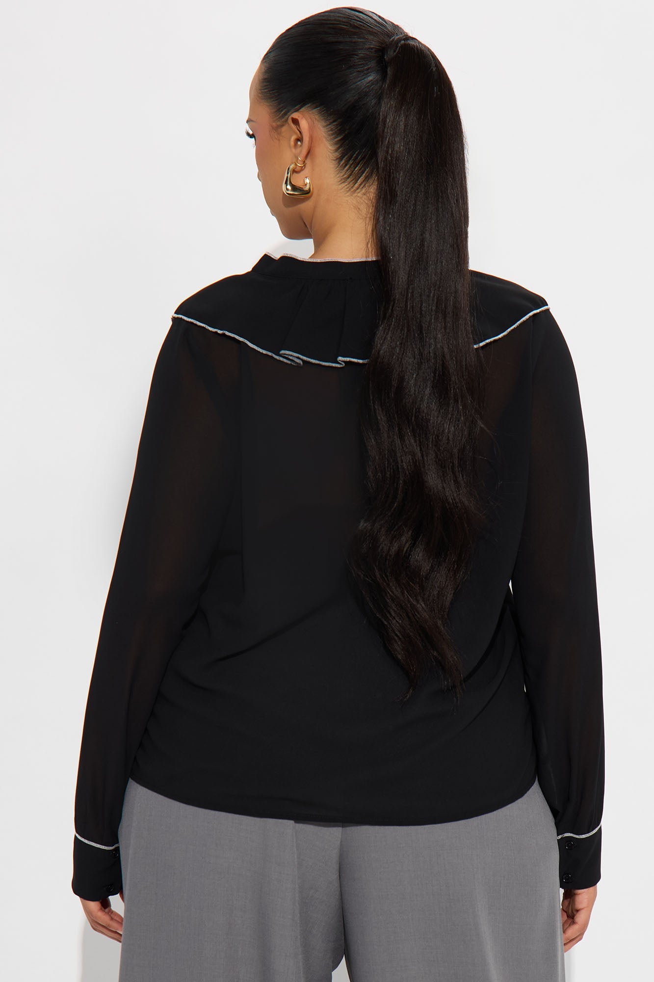 No Judgement Ruffle Chiffon Blouse - Black