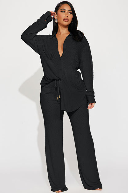 Fly With Me Textured Pant Set - Black