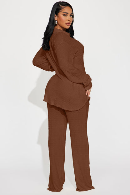 Fly With Me Textured Pant Set - Mocha
