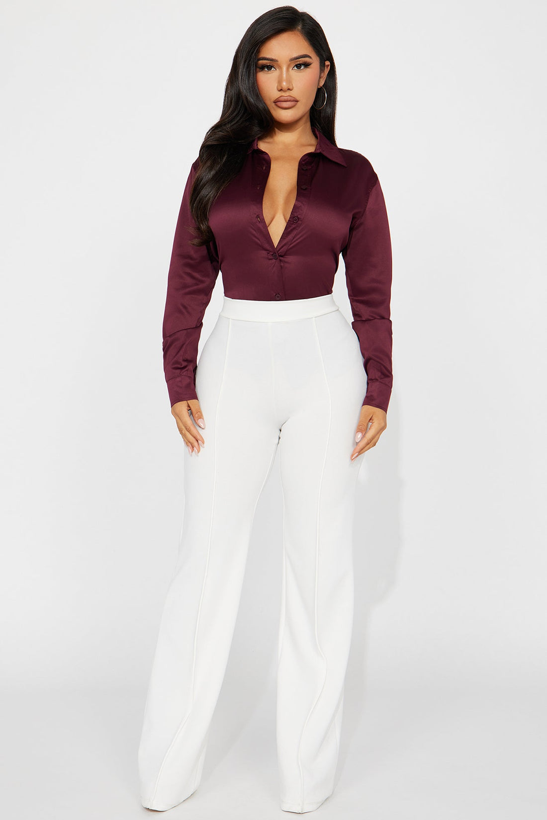 Yuliana Satin Shirt - Wine
