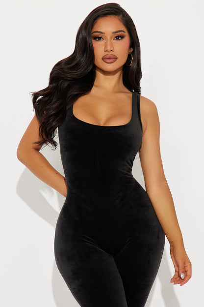OG Lounge Girl Soft Velour Jumpsuit Set - Black